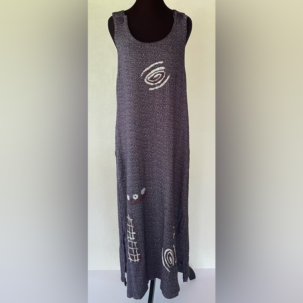 VTG ON THE ROCKS CALIFORNIA Overall Maxi Dress Navy Sz S Art Boho Beach Festival